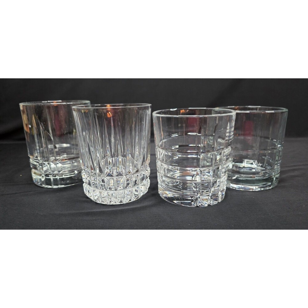 Vintage Assorted Rocks Glass Set of 4 | Anchor Hocking & Fostoria Whisky Glasses